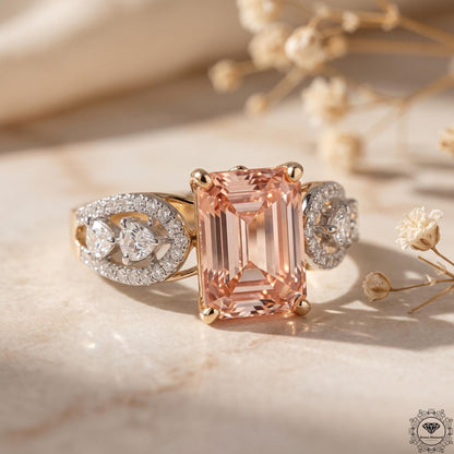 3ct Emerald Cut Intense Pink Lab Grown Diamond Wedding Ring
