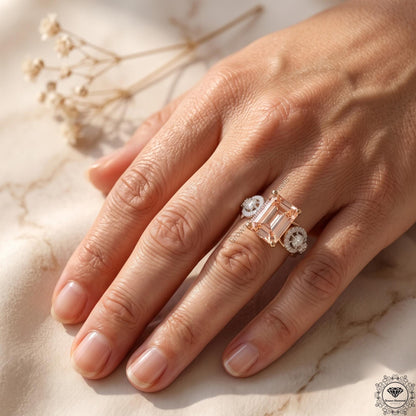 3ct Emerald Cut Intense Pink Lab Grown Diamond Wedding Ring