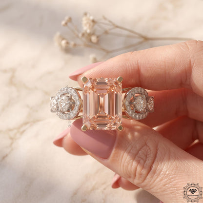 3ct Emerald Cut Intense Pink Lab Grown Diamond Wedding Ring