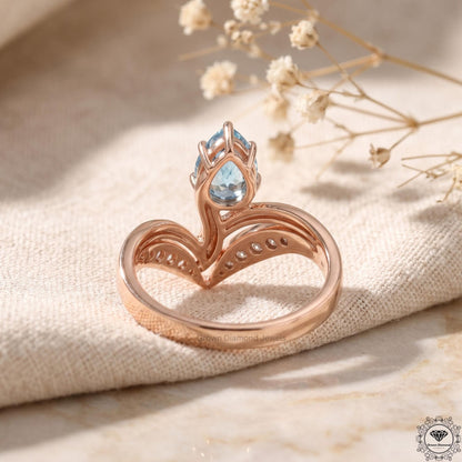 Blue Lab Diamond Art Deco Pear Engagement Ring 14K Gold