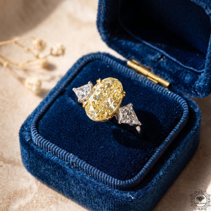 Intense Yellow Oval Lab Grown Diamond 3 Stone Engagement Ring