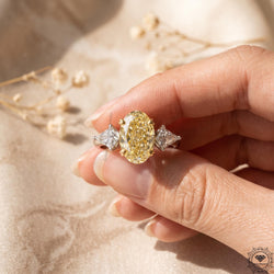 Intense Yellow Oval Lab Grown Diamond 3 Stone Engagement Ring