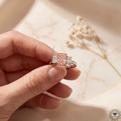Radiant Cut Pink Lab Grown Diamond 3 Stone Anniversary Ring