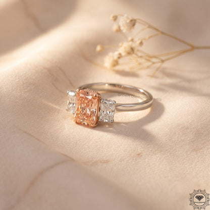 Radiant Cut Pink Lab Grown Diamond 3 Stone Anniversary Ring