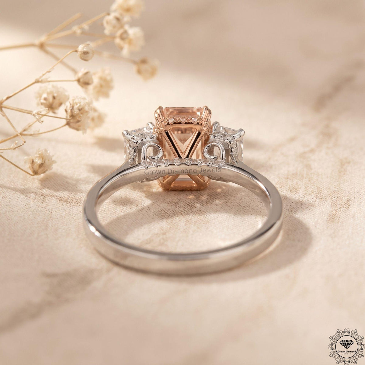Radiant Cut Pink Lab Grown Diamond 3 Stone Anniversary Ring