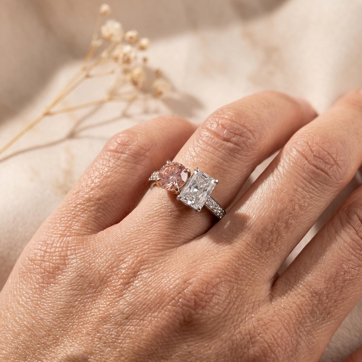 2.24 CT Pink Toi et Moi Lab Grown Diamond Engagement Ring
