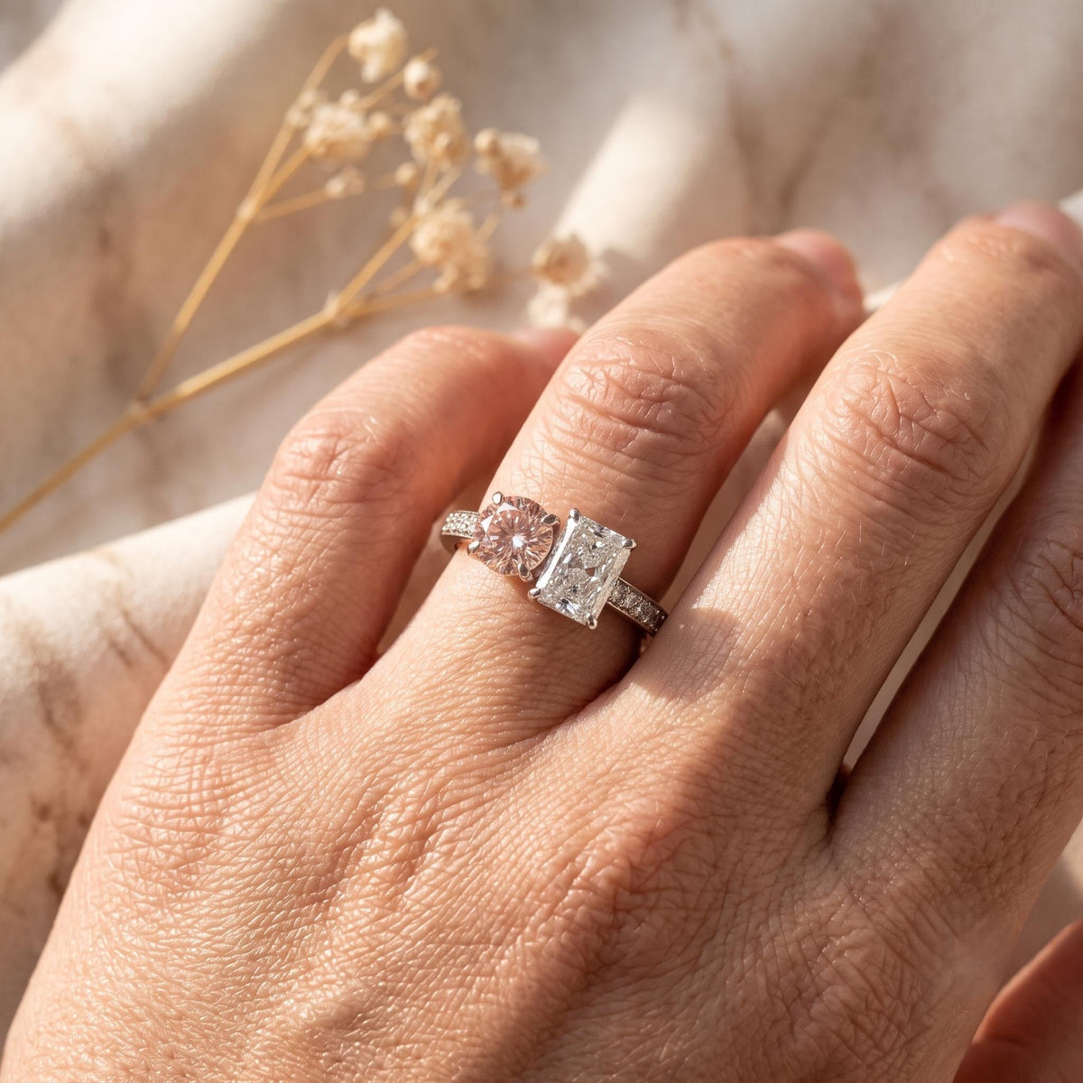 2.24 CT Pink Toi et Moi Lab Grown Diamond Engagement Ring