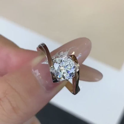 2.20CT Round Lab Grown Diamond Unique Design With Bypass Band Two Tone Engagement Ring