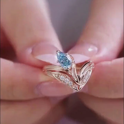 14K Solid Gold  Art Deco Pear Vivid Blue Lab Grown Diamond Engagement Ring Antique Wedding Gifts For Her