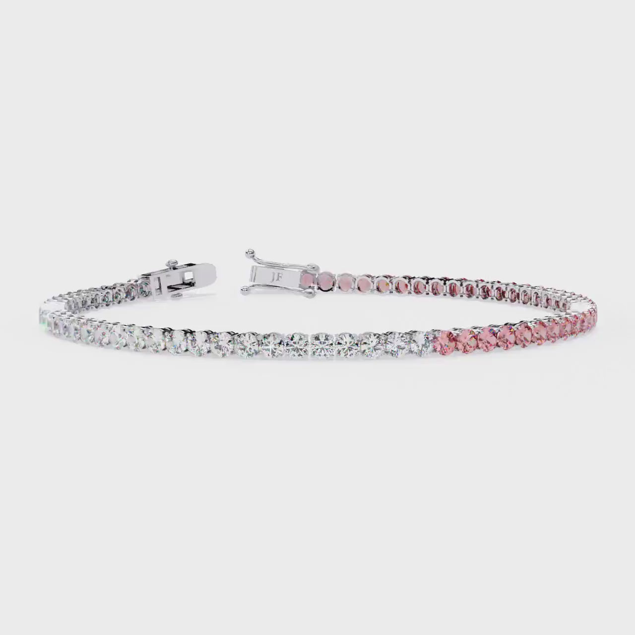 2.00 mm Unique Round Cut Vivid Pink & White Lab Grown Diamond 4 Prong Tennis Bracelet