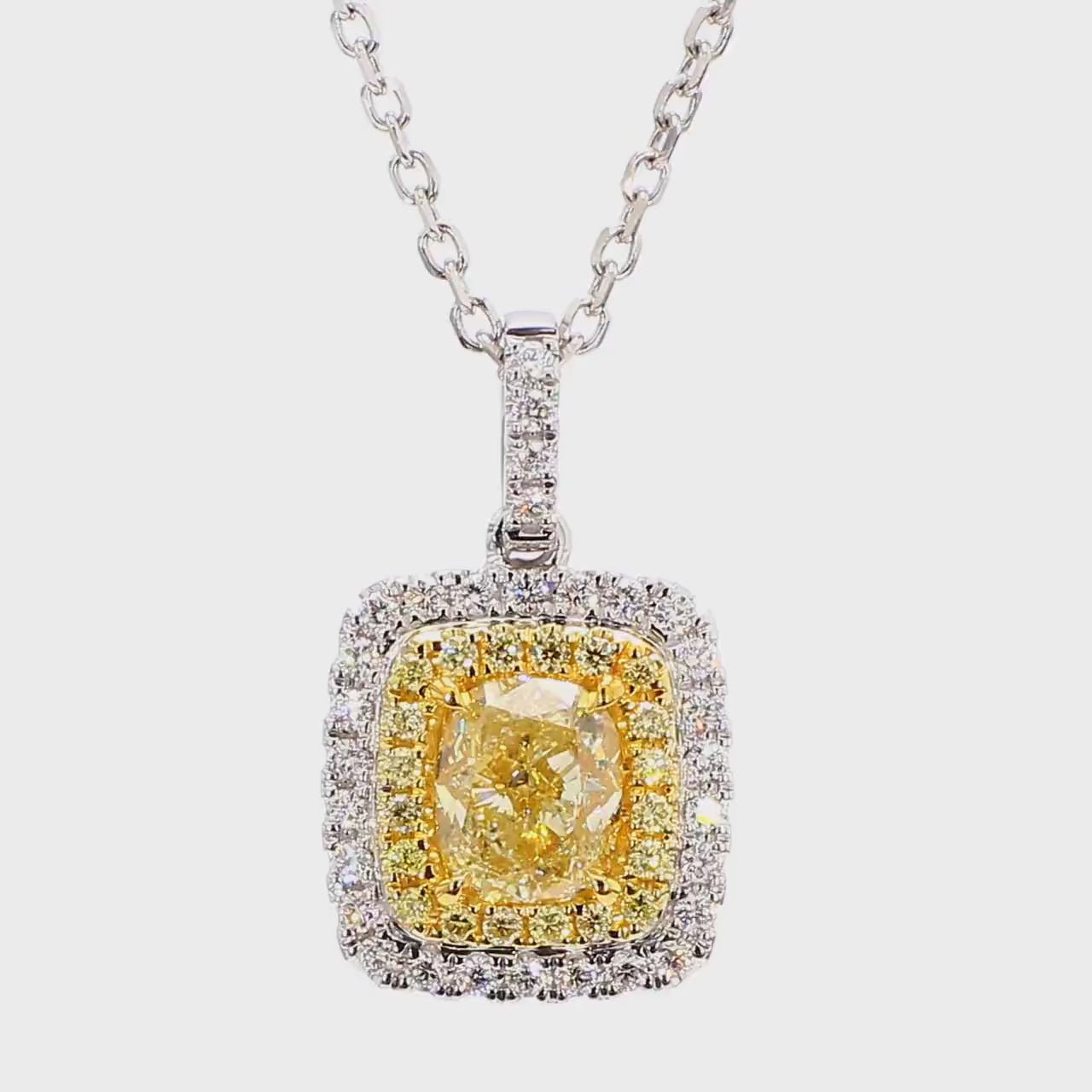 1.47TCW Intense Yellow Cushion Cut Lab Grown Diamond Drop Halo beautiful pendant