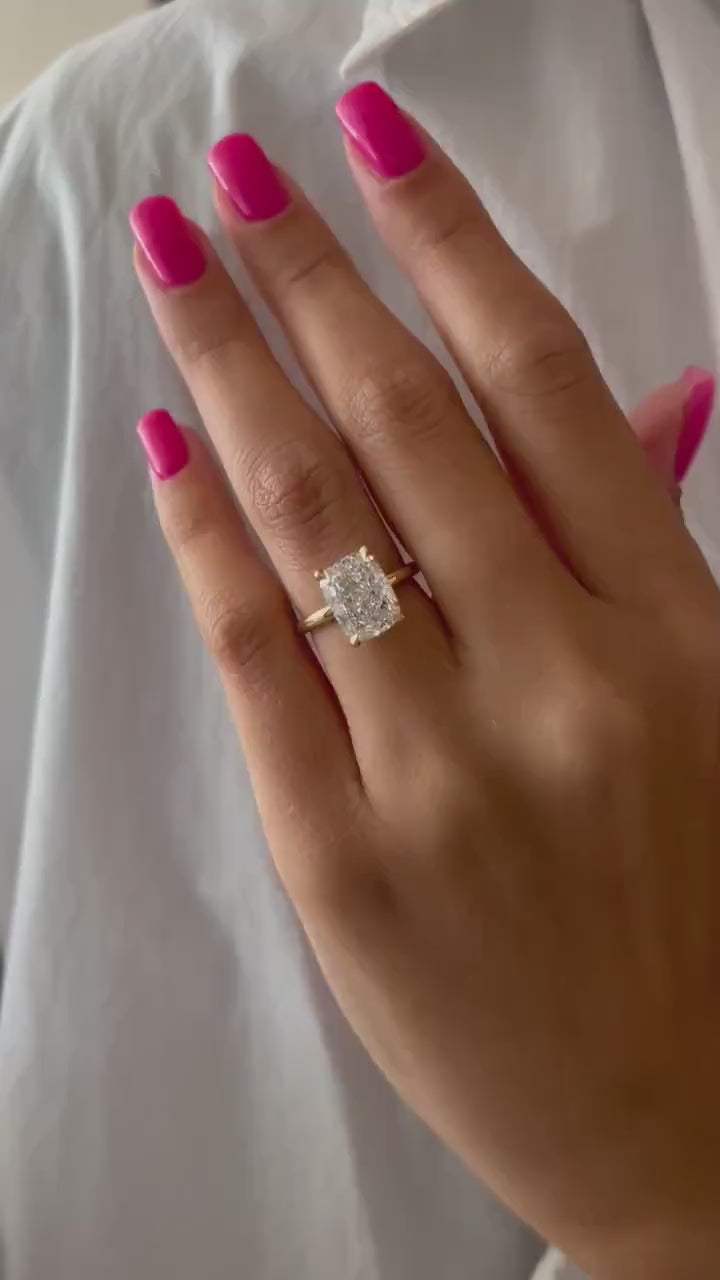 5 Carat Elongated Cushion Cut Lab Grown Engagement Ring 14k Yellow Gold solitaire Diamond Thin Wedding Ring Promise Ring For Her