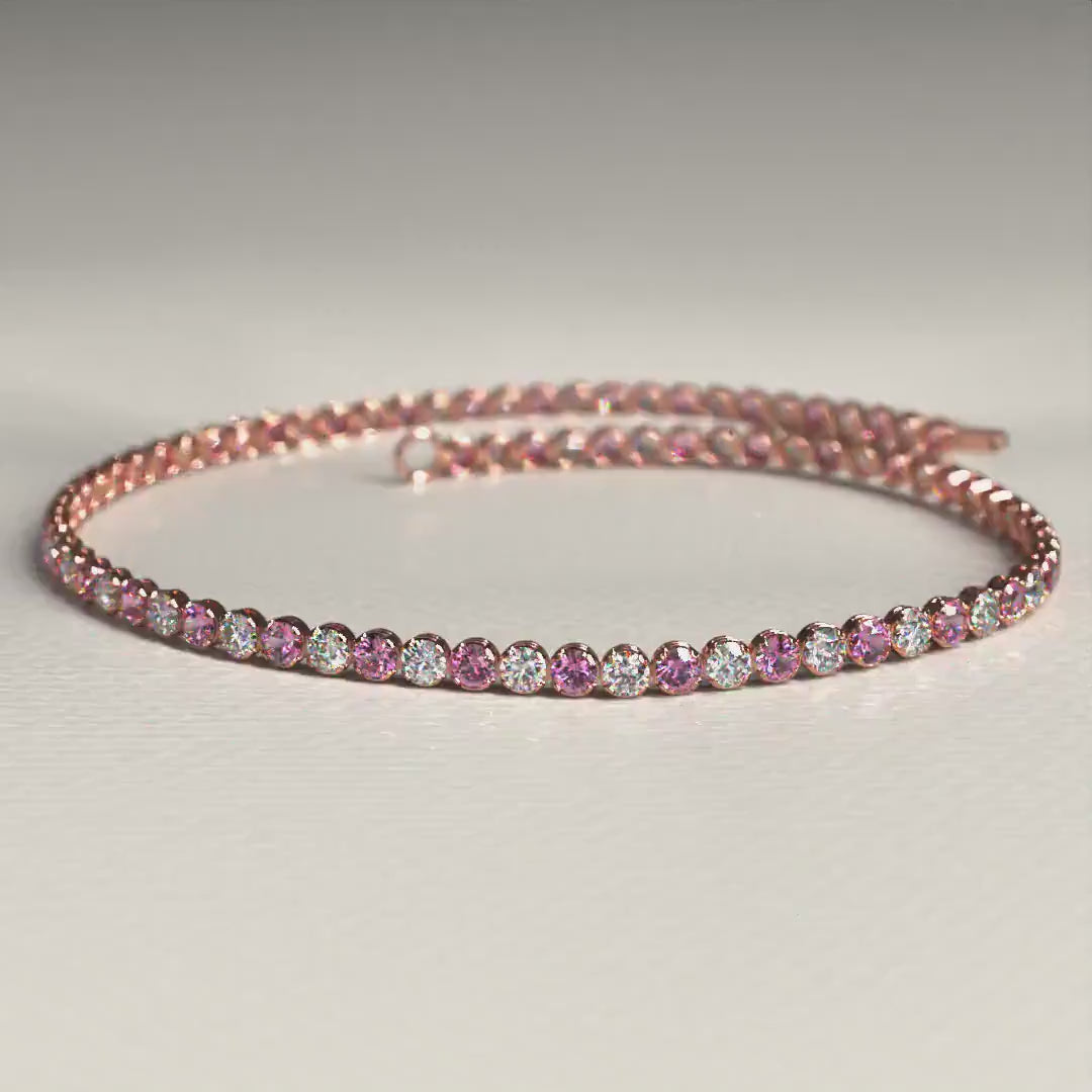 2.00 mm Intense Pink & White Lab Grown Diamond  Alternate luxurious Tennis Bracelet