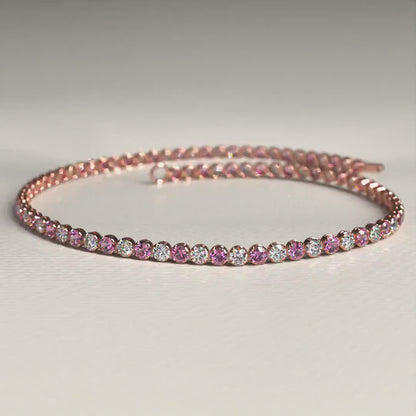 2.00 mm Intense Pink & White Lab Grown Diamond  Alternate luxurious Tennis Bracelet