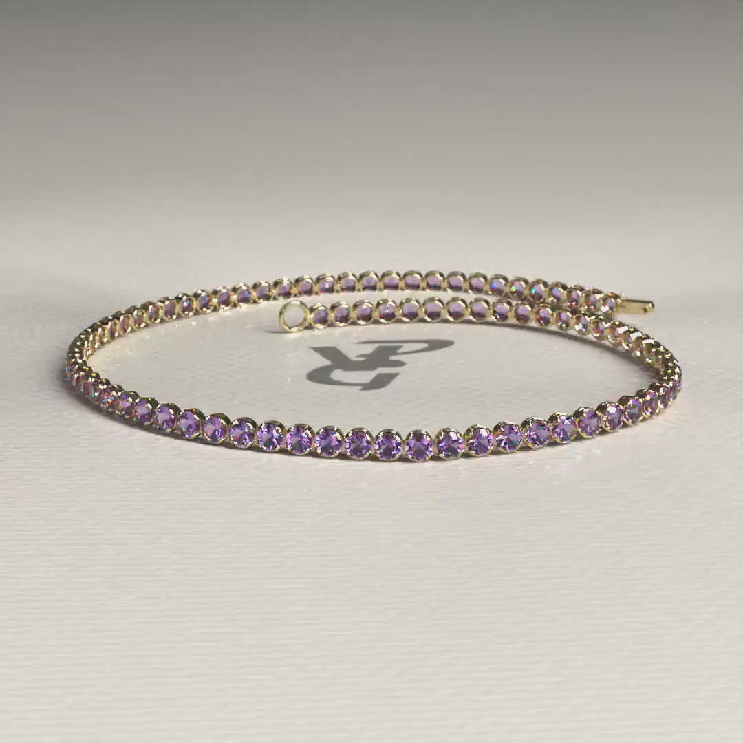 2.00 mm Round Cut Intense Purple Lab Grown Diamond Dainty Stacking Tennis Bracelet