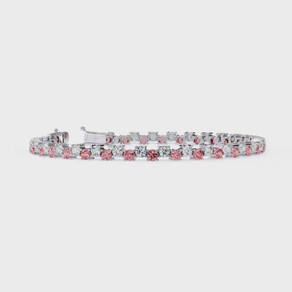 2.00 mm Round Cut Pink and White Lab Grown Diamond Statement Layering Tennis Bracelet