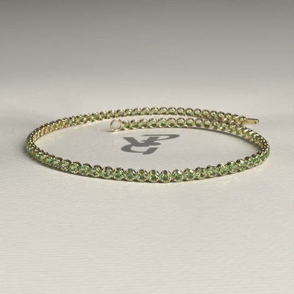 2.00 mm Round Cut Intense Green Lab Grown Diamond Peridot Dainty Tennis Bracelet