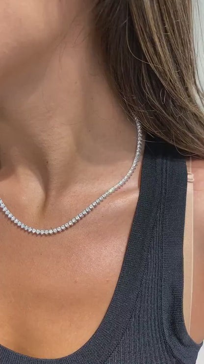 3.00 MM 14k White Gold Round Cut Lab Grown Diamond Tennis Pave Set Necklace
