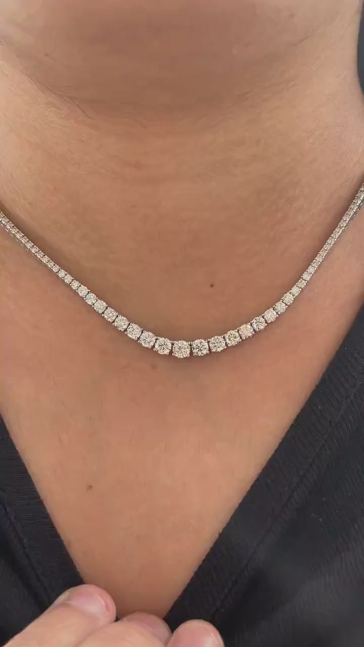 7 carat Round Cut lab grown diamonds Graduated 4 prong half set Tennis Necklace
