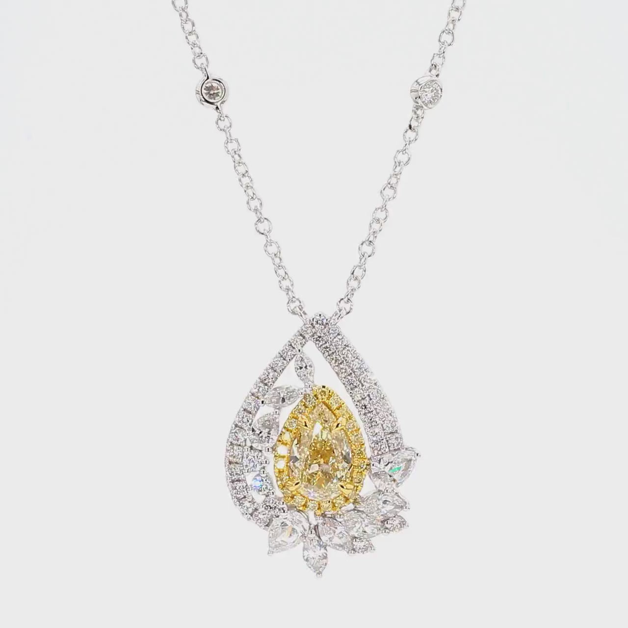 2.87TCW Intense Yellow Pear Cut Lab Grown Diamond Drop Halo Gem World's beautiful pendant