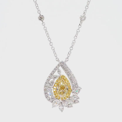 2.87TCW Intense Yellow Pear Cut Lab Grown Diamond Drop Halo Gem World's beautiful pendant