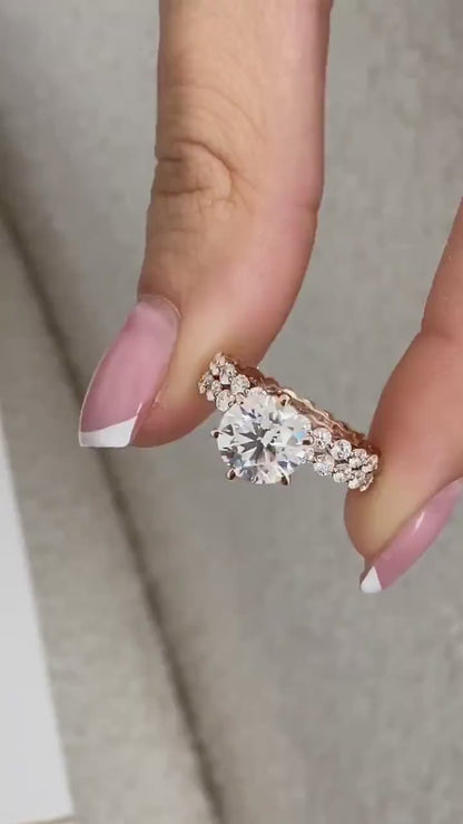 14K Gold Round Lab Grown Diamond Engagement Ring with Matching Diamond Eternity Band 2Ct Center Round Cut Wedding Anniversary Ring Gifts For Her