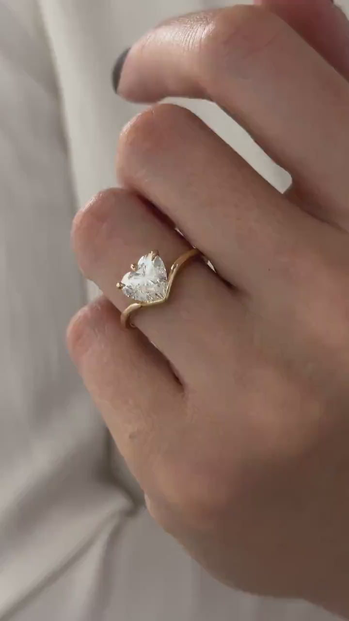 2 Carat Heart Cut Lab Grown Diamond Unique Curved Solitaire Engagement Ring