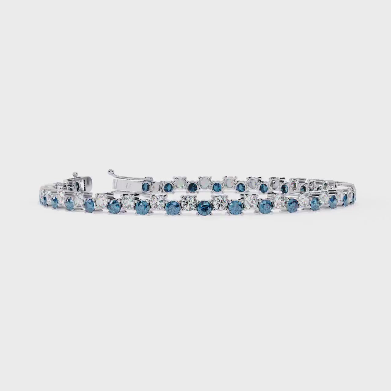 2.00 mm Round Cut Blue and White Lab Grown Diamond Statement Layering Tennis Bracelet