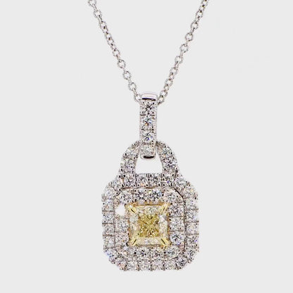 1.23TCW Intense Yellow Cushion Cut Lab Grown Diamond Drop Halo beautiful pendant