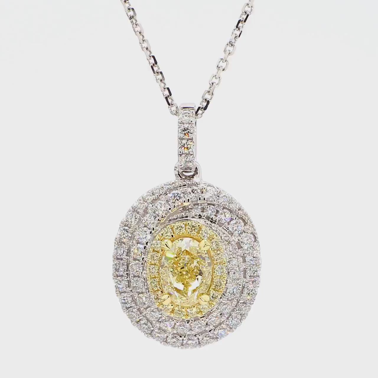1.57TCW Intense Yellow Oval Cut Lab Grown Diamond Drop Halo beautiful pendant