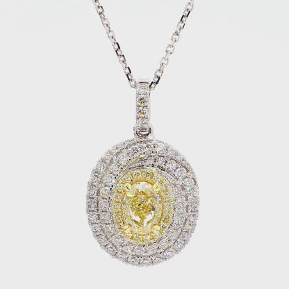 1.57TCW Intense Yellow Oval Cut Lab Grown Diamond Drop Halo beautiful pendant