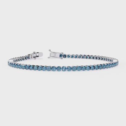 2.00 mm Unique Round Cut Vivid Blue Lab Grown Diamond 4 Prong Tennis Bracelet