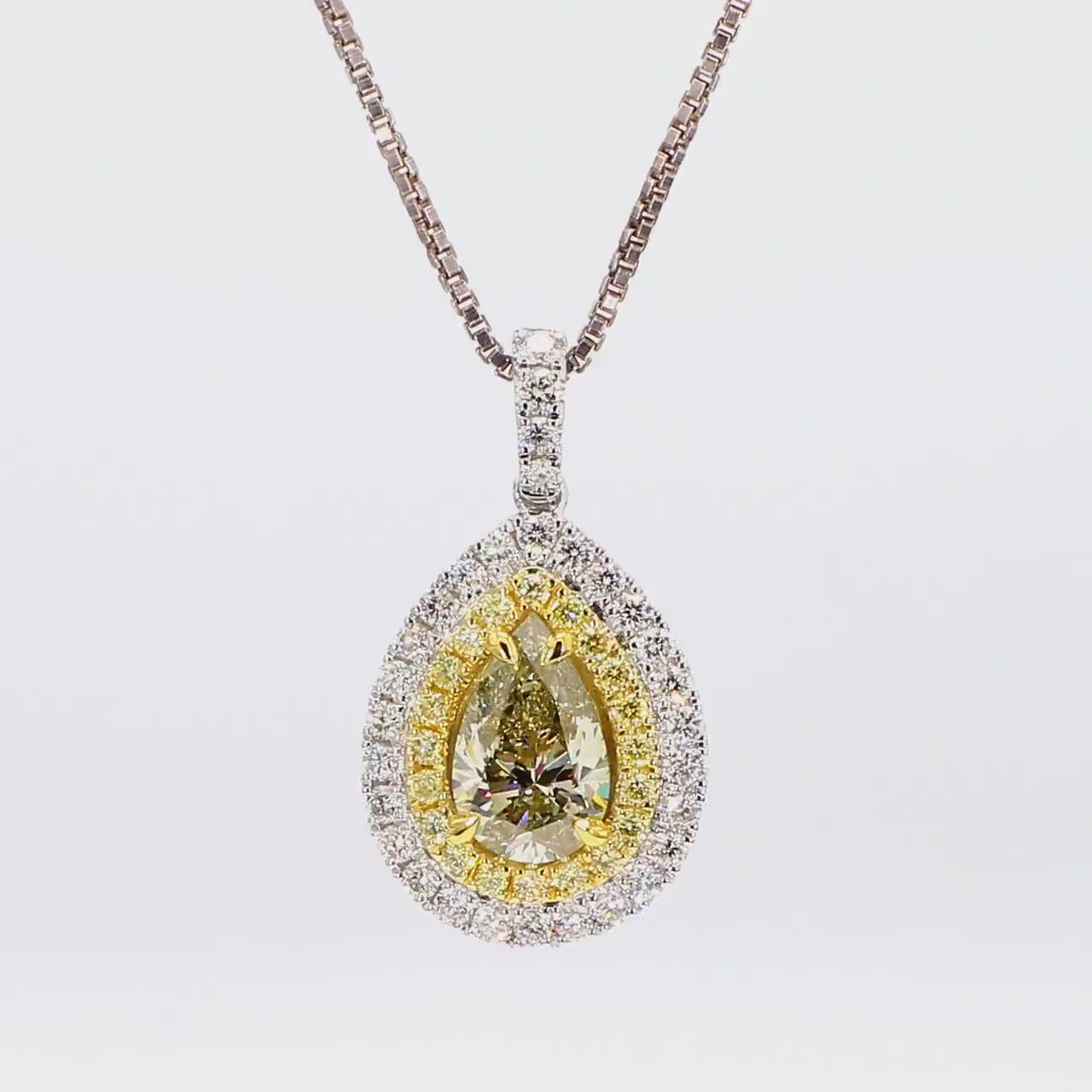 1.47TCW Intense Yellow Pear Cut Lab Grown Diamond Drop Halo Gem World's beautiful pendant